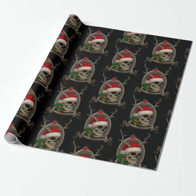 Merry Christmas Dead Skull Stern Banner cap Wrapping Paper (Unrolled)