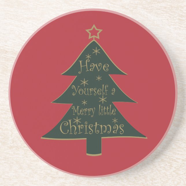 Merry Christmas decorated pine tree Coaster (Front)