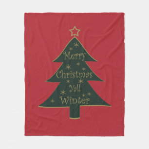 Merry Christmas decorated pine tree Fleece Blanket