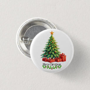 Merry Christmas, Decorated Tree, 3 Cm Round Badge