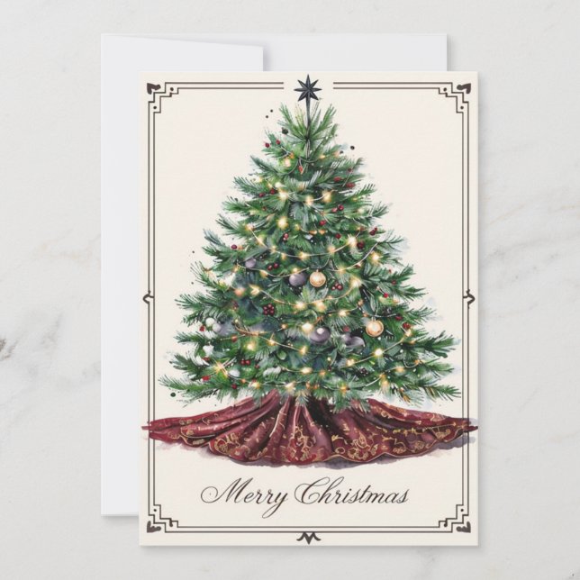 Merry Christmas Decorated Tree Holiday Card (Front)