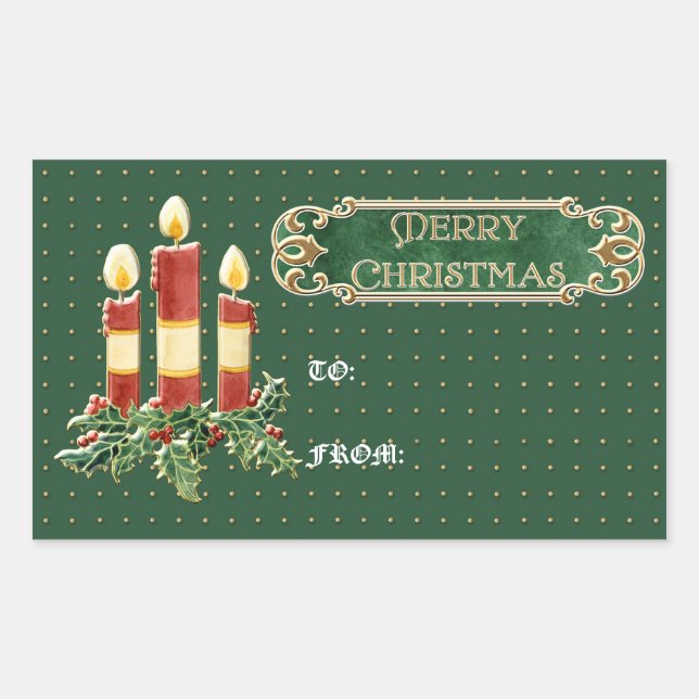 Merry Christmas Decorated Tree Star Gold Swirl Rectangular Sticker (Front)
