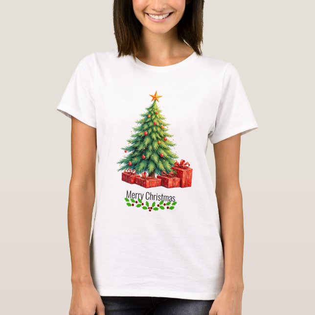 Merry Christmas, Decorated Tree, T-Shirt (Front)