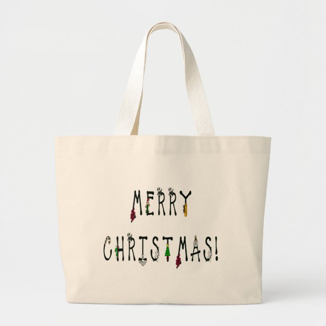 Merry Christmas Decoration Font Large Tote Bag (Front)