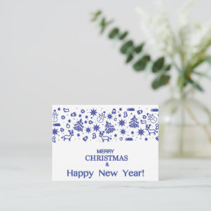 Merry Christmas! Decorative blue drawings in doodl Card