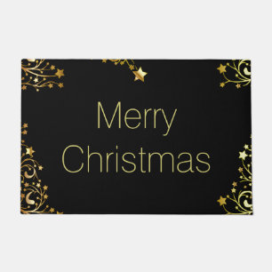 Merry Christmas Decorative Gold Stars Typography Doormat