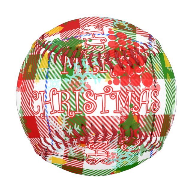 Merry Christmas Decorative Plaid Tartan  Baseball (Front)