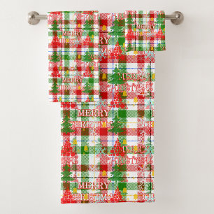 Merry Christmas Decorative Plaid Tartan Bath Towel Set