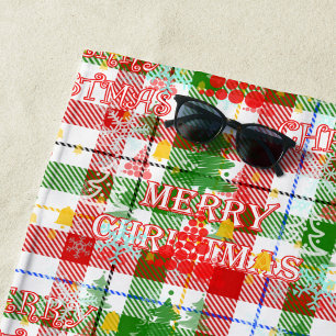 Merry Christmas Decorative Plaid Tartan  Beach Towel