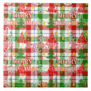 Merry Christmas Decorative Plaid Tartan Ceramic Tile