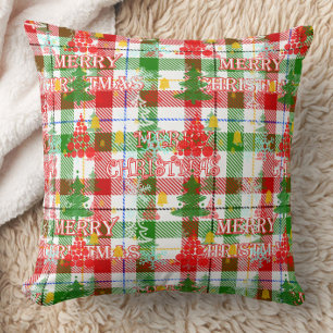 Merry Christmas Decorative Plaid Tartan Cushion
