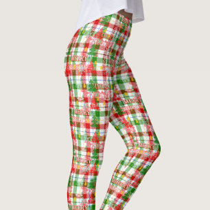 Merry Christmas Decorative Plaid Tartan  Leggings