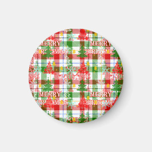 Merry Christmas Decorative Plaid Tartan Magnet