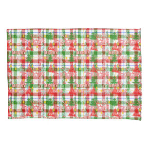 Merry Christmas Decorative Plaid Tartan  Pillowcase