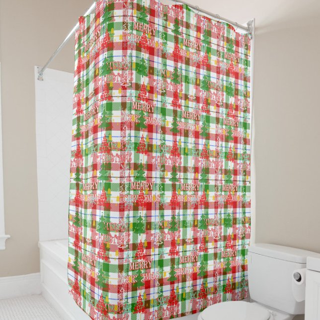Merry Christmas Decorative Plaid Tartan  Shower Curtain (Creator Uploaded)