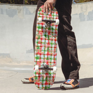 Merry Christmas Decorative Plaid Tartan Skateboard