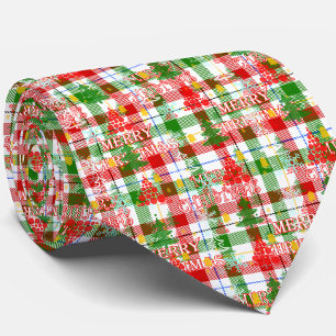 Merry Christmas Decorative Plaid Tartan Tie