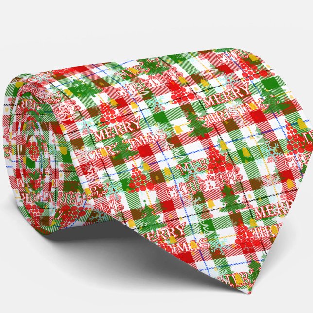 Merry Christmas Decorative Plaid Tartan  Tie (Creator Uploaded)
