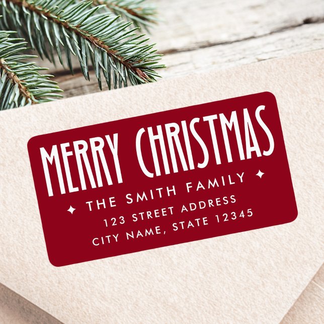 Merry Christmas deep red return address Label (Merry Christmas deep red return address Label)