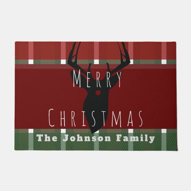 Merry Christmas Deer Buck Buffalo Family Doormat (Front)