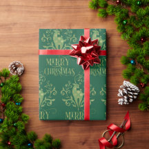 Merry Christmas Deer Gold Green Modern