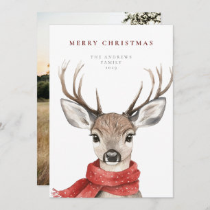 Merry Christmas Deer in a Red Scarf Holiday Card
