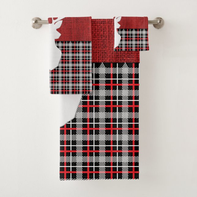 Merry Christmas Deer - Red Plaid and Burlap Bath Towel Set (Insitu)