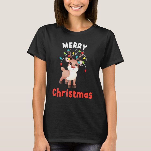 Merry Christmas Deer Reindeer Christmas Outfit T-Shirt (Front)