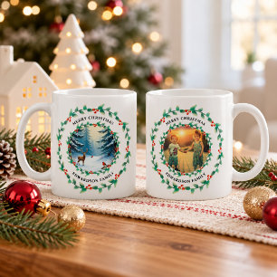 Merry Christmas deer robin bird family photo Coffee Mug