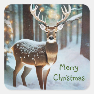 Merry Christmas Deer Square Sticker