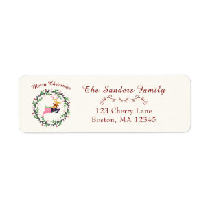 Merry Christmas Deer with Wreath Customize Address Return Address Label