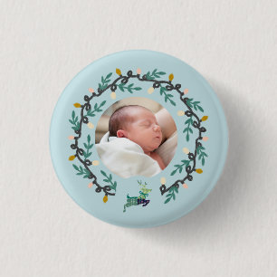 Merry Christmas Deer with Wreath Teal 3 Cm Round Badge