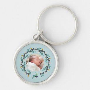 Merry Christmas Deer with Wreath Teal Key Ring