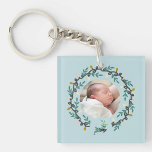 Merry Christmas Deer with Wreath Teal Key Ring