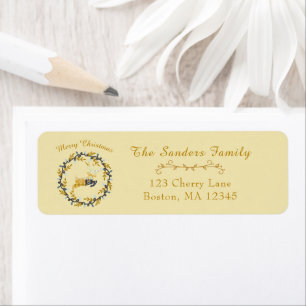 Merry Christmas Deer with Wreath Yellow Address Return Address Label