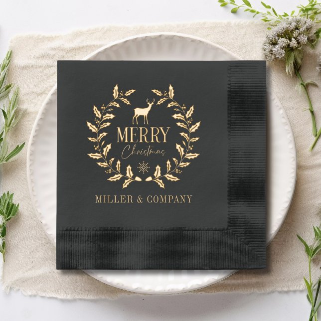 Merry Christmas Deer Wreath Corporate Personalised Foil Napkins (Creator Uploaded)