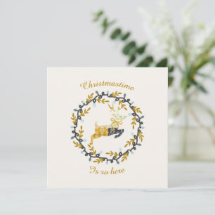 Merry Christmas Deer Yellow Cream Flat Card