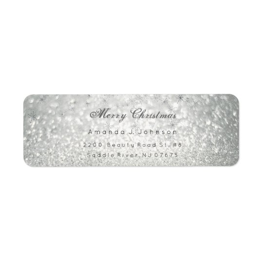 Merry Christmas Delicate Silver Stars Snow Grey Return Address Label