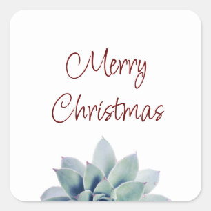 Merry Christmas Desert Botanical Succulent Square Sticker