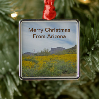Merry Christmas Desert Wildflower Arizona Holiday Metal Ornament