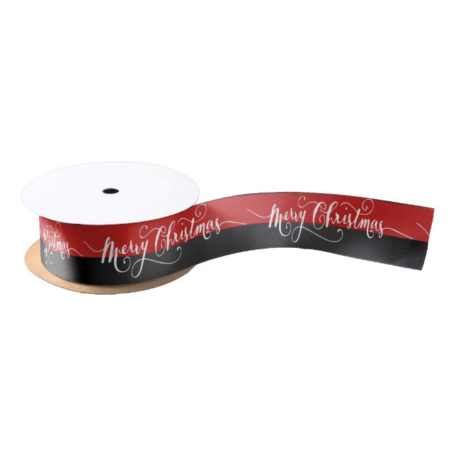 Merry Christmas Design in Red Satin Ribbon (Spool)