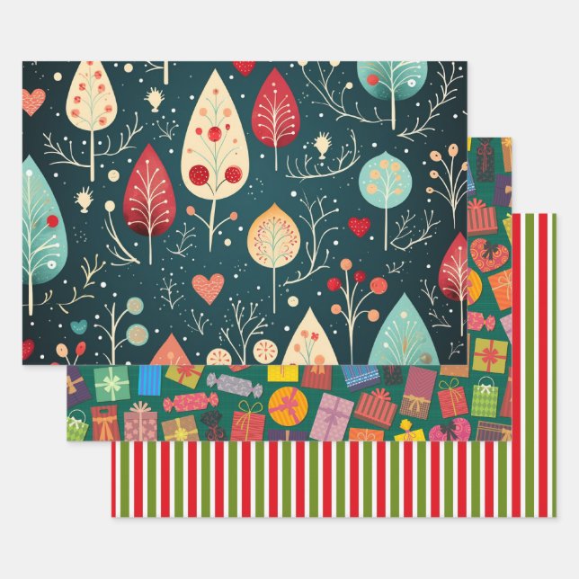 Merry Christmas design pattern Wrapping Paper Sheet (Set)