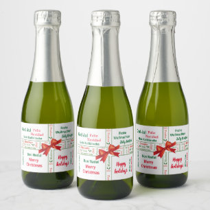 Merry Christmas different languages personalised Sparkling Wine Label