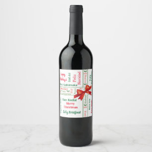 Merry Christmas different languages personalised Wine Label