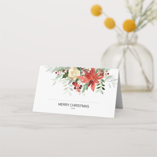 Merry Christmas Dinner Folded Place Card (Front)