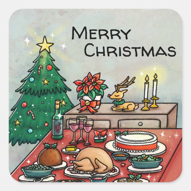 Merry Christmas Dinner Square Sticker (Front)