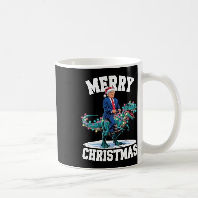 Merry Christmas Dino Donald Trump Dinosaur T-rex X Coffee Mug (Right)