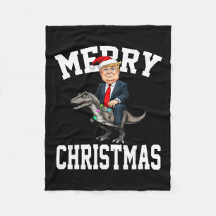 Merry Christmas Dino Donald Trump Dinosaur T-rex X Fleece Blanket
