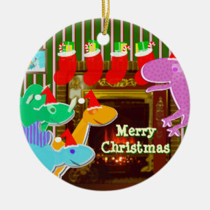 Merry Christmas Dinos Ornament