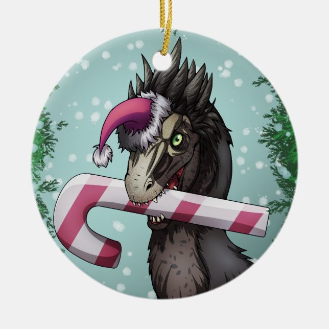 Merry Christmas Dinosaur  Ceramic Ornament (Front)